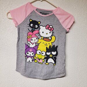 Girls Short Sleeve Pink & Gray T-Shirt - Hello Kitty and Friends - Size Small